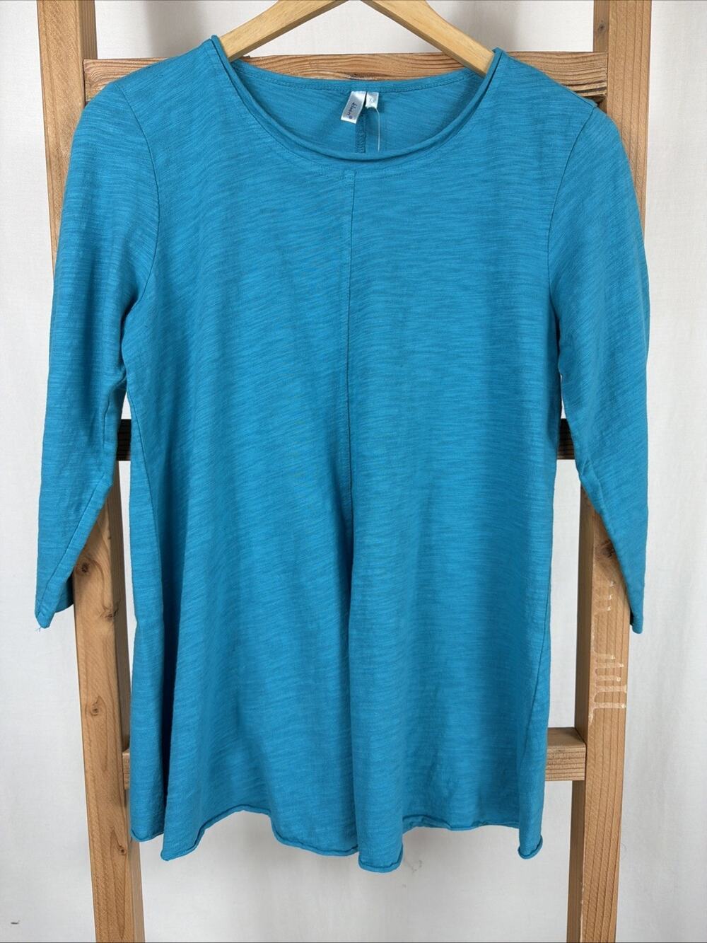 NWT Kleen Turquoise Rolled Hem 3/4 Sleeve Scoop Neck Top #1147 XS